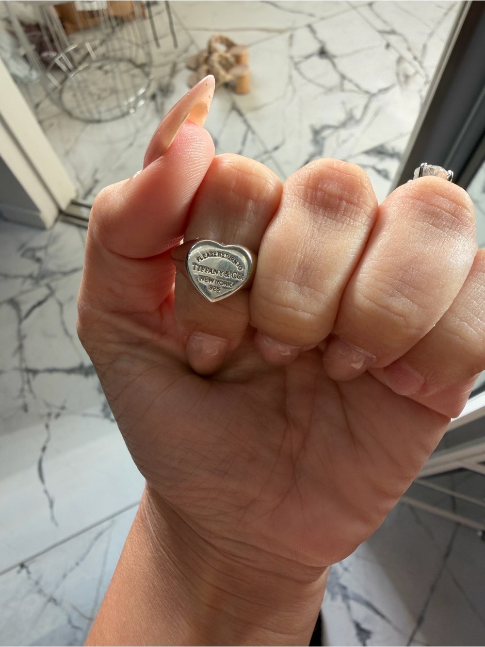Tiffany & Co. Heart Tag Ring in Silver Tone - Picture 1 of 3